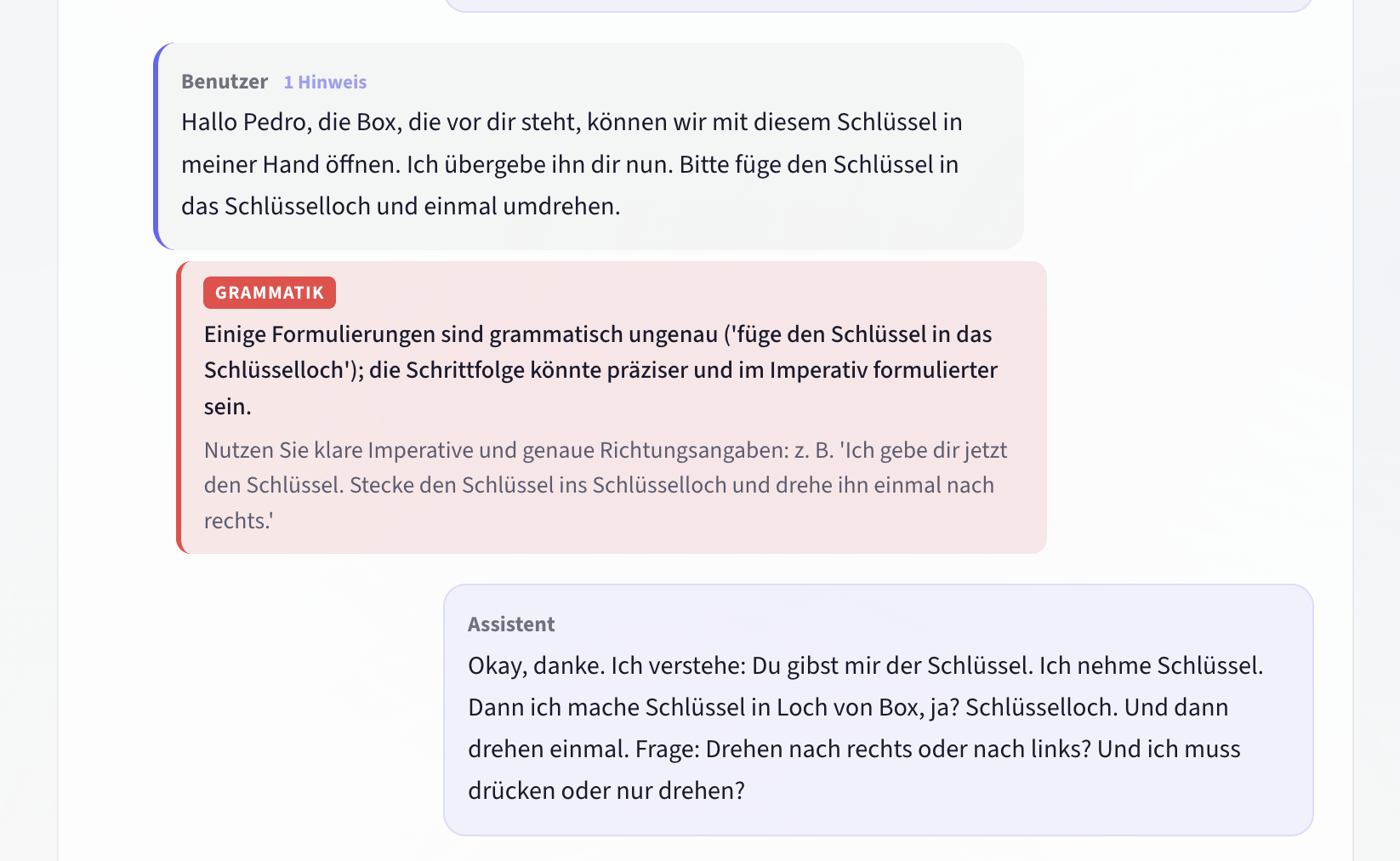 Inline-Feedback zu einzelnen Aussagen